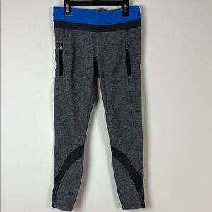 Lululemon Athletica Gray and Blue Leggings with Curved Panels